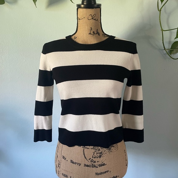 THEORY Womens Harmona Prosecco Crop Sweater Black Ivory Bold Striped Size TP - Picture 4 of 12
